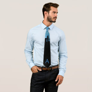 Col cravate noir monogramme faux paillettes bleues