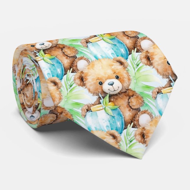 Col cravate Ours en peluche bleu (Roulé)