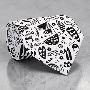 Col cravate personnalisé Doodles noir et blanc
