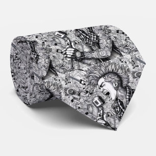 Col cravate punk rock noir et blanc