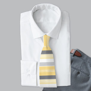 Col cravate rayé horizontal jaune et gris