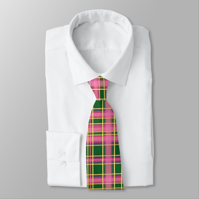 Col cravate rose et vert à carreaux (Attaché)