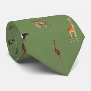 Col cravate vert motif animaux de safari jungle