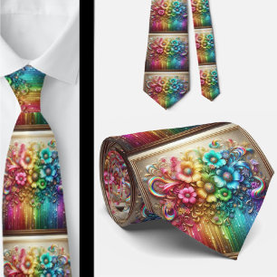 Col extravagant cravate Fleurs arc-en-ciel faux