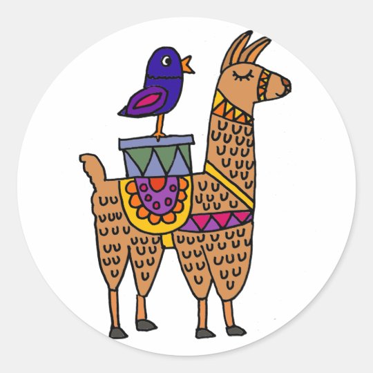 Col Llama with Colourful Blanket and Packages Classic Round Sticker