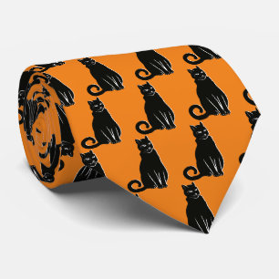Col noir Halloween motif cravate orange