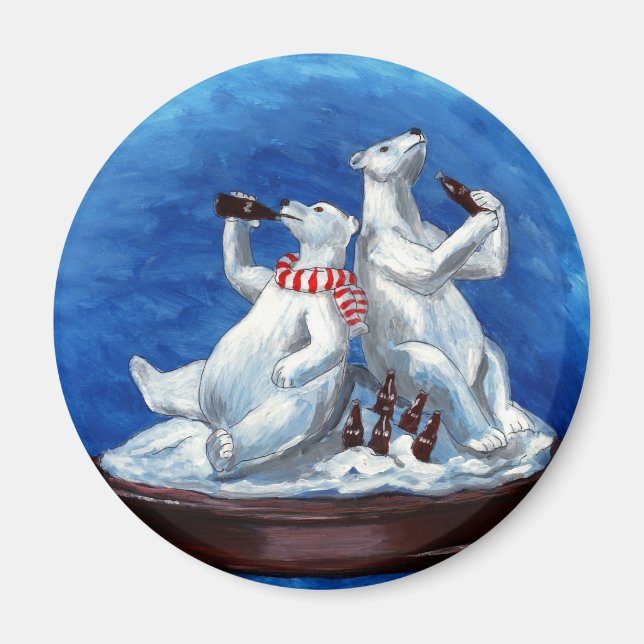 Cola-drinking Polar Bears Magnet (Front)