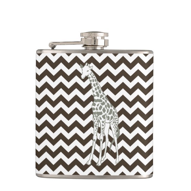 Cola Safari Chevron with Pop Art Giraffe Hip Flask (Front)