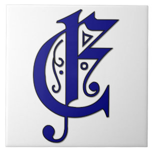 Colchester Letter E in Blue Monogram Tile