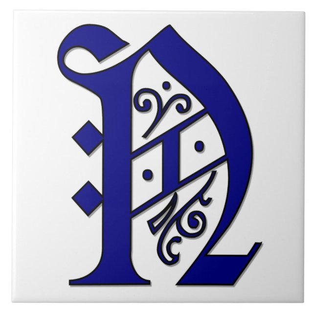 Colchester Letter N in Blue Monogram Tile (Front)