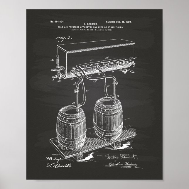 Cold Air Pressure Beer 1900 Patent Art Chalkboard Poster (Front)