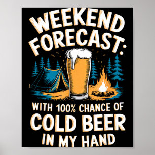 Cold beer camping mountain graphic poster