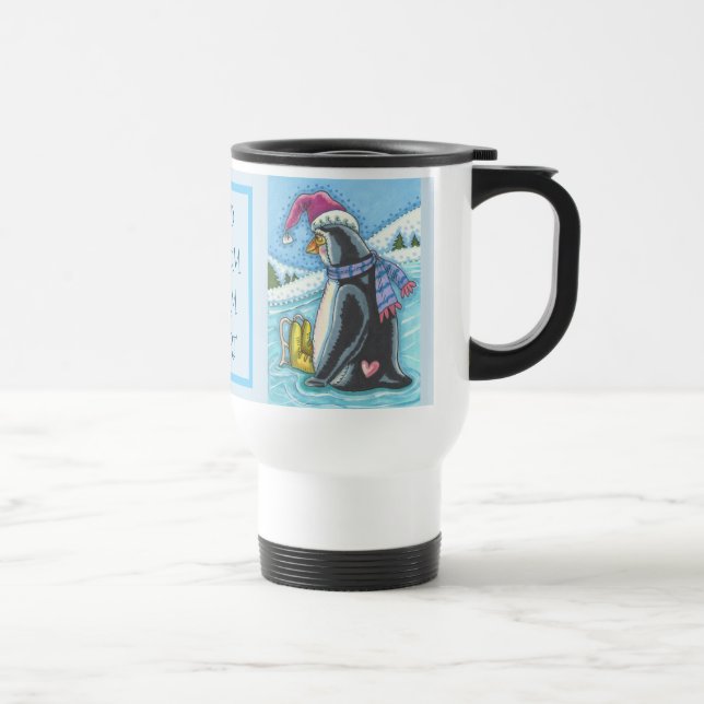 COLD BOTTOM WARM HEART, PENGUIN TRAVEL MUG (Right)