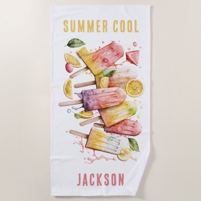 COLD, COLORFUL POPSICLES, PERSONALIZED BEACH TOWEL (Front)