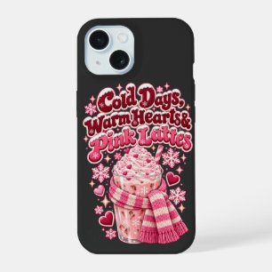 Cold Days Warm Hearts Pink Lattes Christmas iPhone 15 Case