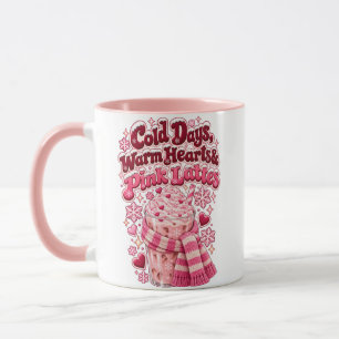 Cold Days Warm Hearts Pink Lattes Christmas Mug