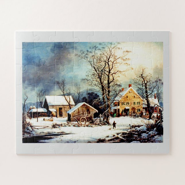 Cold morning snow scene jigsaw puzzle (Horizontal)