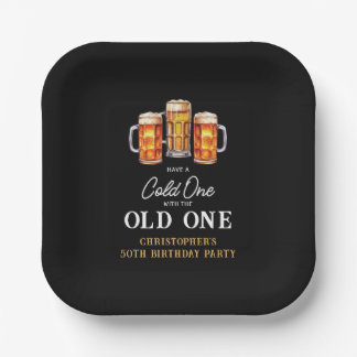 Cold One With The Old One Beer 50th Birthday Paper Plate