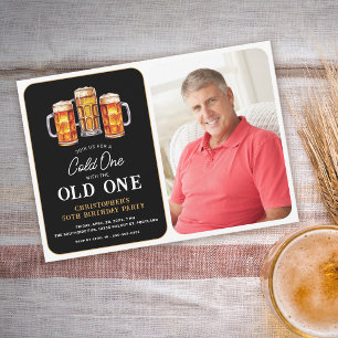 Cold One With The Old One Photo Beer Birthday Invitation