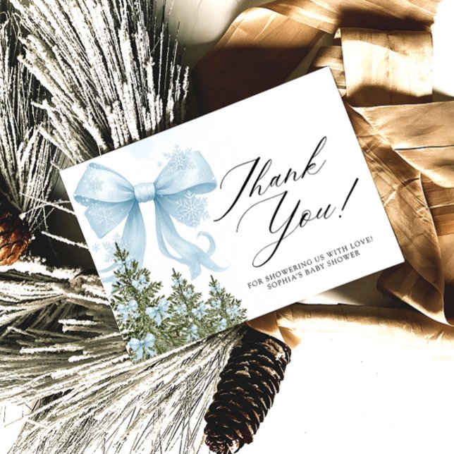 Cold Outside Blue Bow Baby Shower Thank You Card (Creator Uploaded)