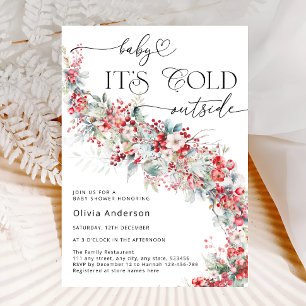 Cold Outside Elegant Winter Floral Baby Shower Invitation