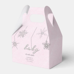 Cold Outside Glitter Snowflakes Pink Baby Shower Favor Box