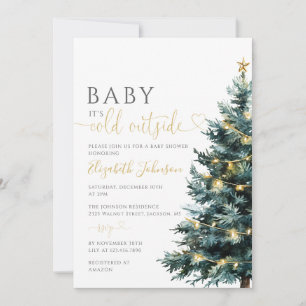 Cold Outside Photo QR Code Christmas Baby Shower Invitation
