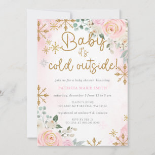 Cold Outside Pink Snowflakes Girl Baby Shower Invitation