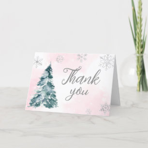 Cold Outside Pink Winter Baby Shower  Thank You Card