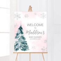 Cold Outside Pink Winter Baby Shower Welcome