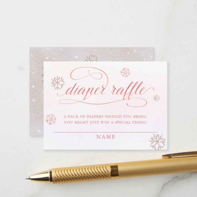 Cold Outside Rhinestone Glitter Diaper Raffle Girl Enclosure Card (Front/Back In Situ)