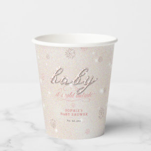 Cold Outside Rhinestone Glitter Winter Baby Shower Paper Cups