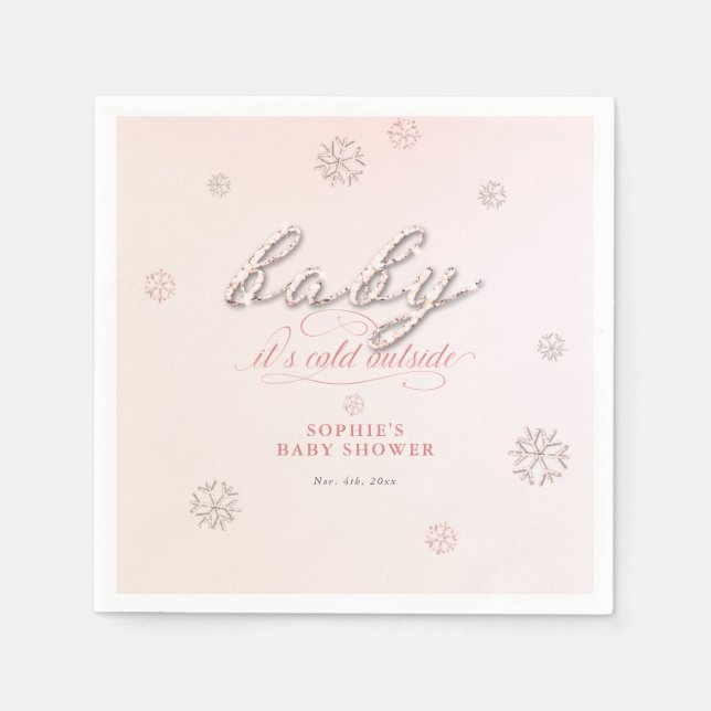 Cold Outside Snowflakes Glitter Winter Baby Shower Napkin (Front)