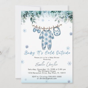 Cold Outside Winter Baby Clothes Baby Shower  Invitation