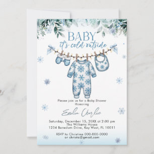 Cold Outside Winter Baby Clothes Baby Shower  Invitation