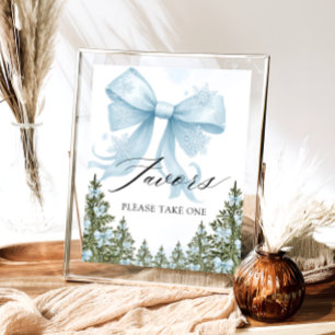 Cold Outside Winter Blue Bow Baby Shower Favours Poster