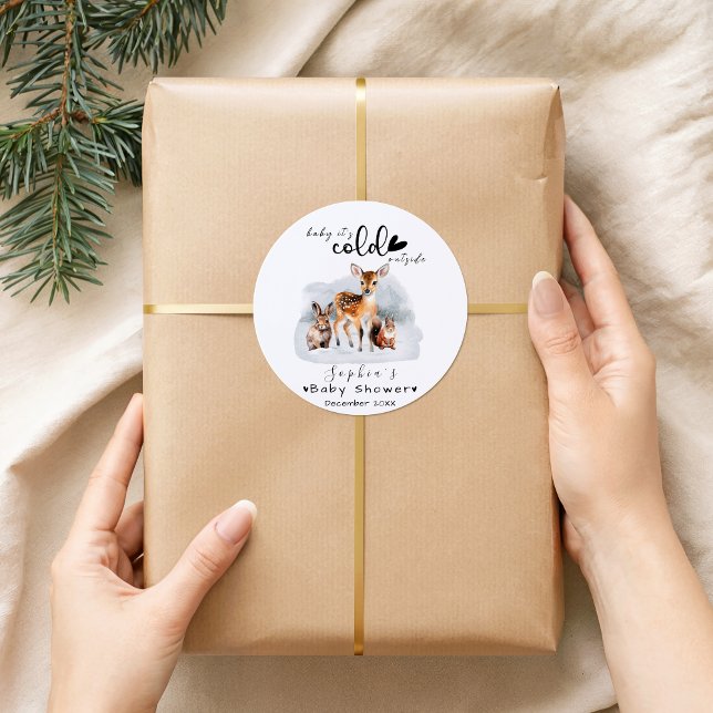 Cold Outside Winter Woodland Animals Snow Classic Round Sticker (Creator Uploaded)