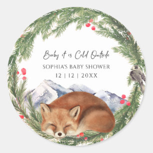 Cold Outside Woodland Fox Winter Baby Shower Classic Round Sticker