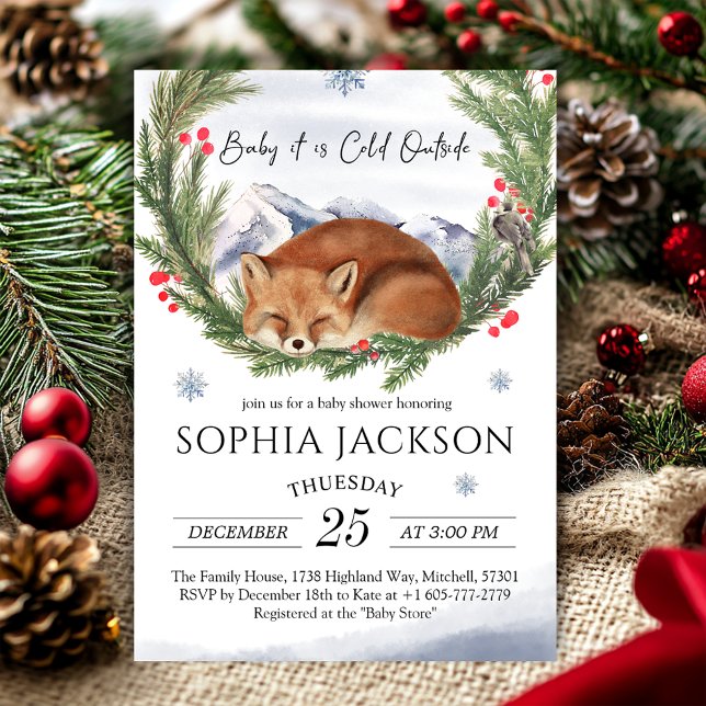 Cold Outside Woodland Fox Winter Baby Shower Invitation (Cold Outside Woodland Fox Winter Baby Shower Invitation)