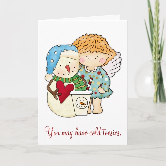 Cold Toe & Warm Heart Winter Angel & Snowman Card (Front)