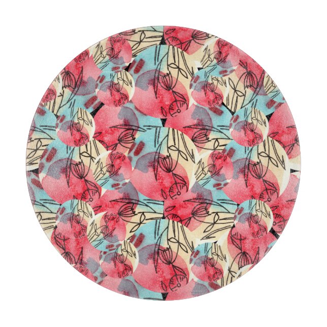Cold Warm Watercolor Floral Geometric Cutting Board (Front)