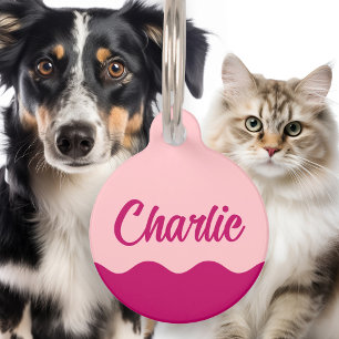 Cold wave Pink burgundy retro name phone number Pet Tag