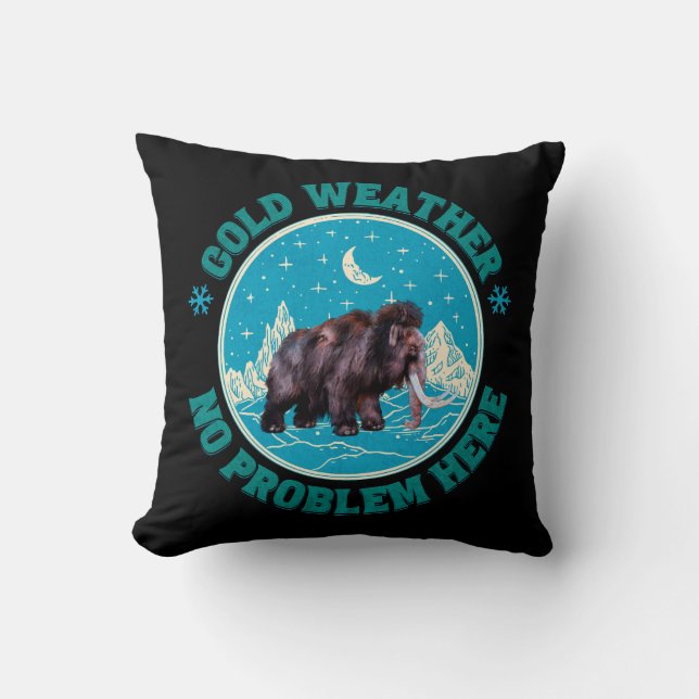 Cold Weather Mammoth Winter Humour Throw Pillow (Front)