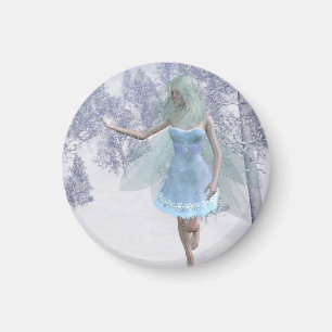 Cold Winter Fairy Catching Snowflakes Magnet