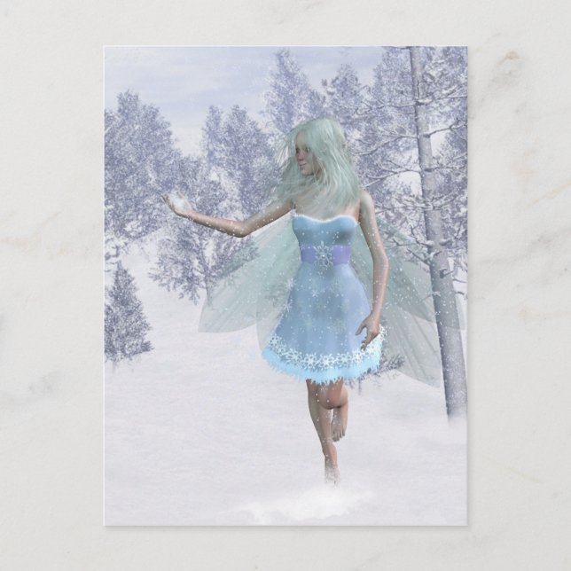 Cold Winter Fairy Catching Snowflakes Postcard (Front)