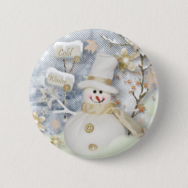 Cold Winter Snowman 2 Inch Round Button (Front)