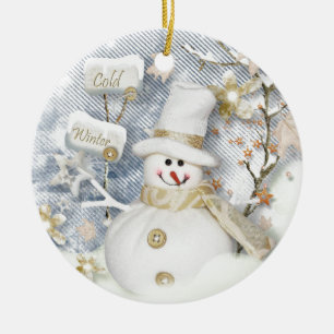 Cold Winter Snowman Ceramic Ornament