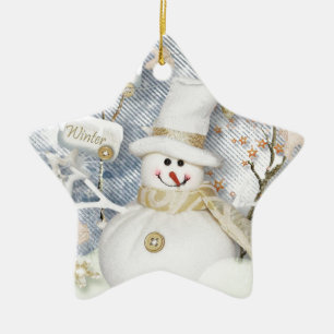 Cold Winter Snowman Ceramic Ornament