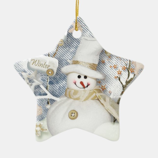 Cold Winter Snowman Ceramic Ornament (Front)