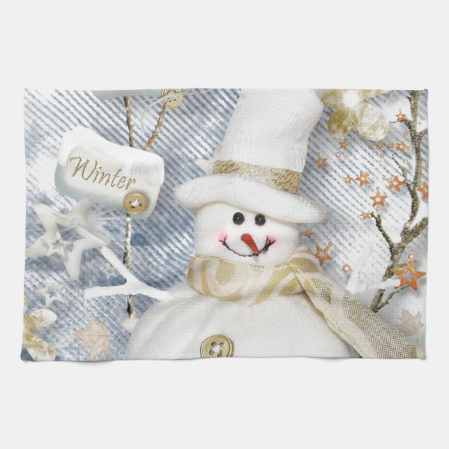 Cold Winter Snowman Kitchen Towel (Horizontal)